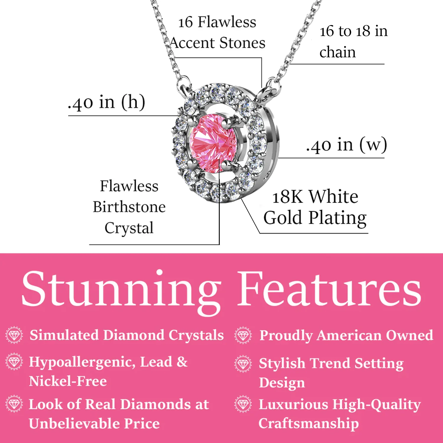 Royal Birthstone 18k White Gold Plated Halo Necklace with Round Cut Swarovski Crystals - Image 33