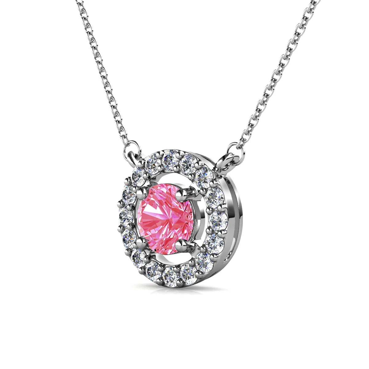 Royal Birthstone 18k White Gold Plated Halo Necklace with Round Cut Swarovski Crystals - Image 34