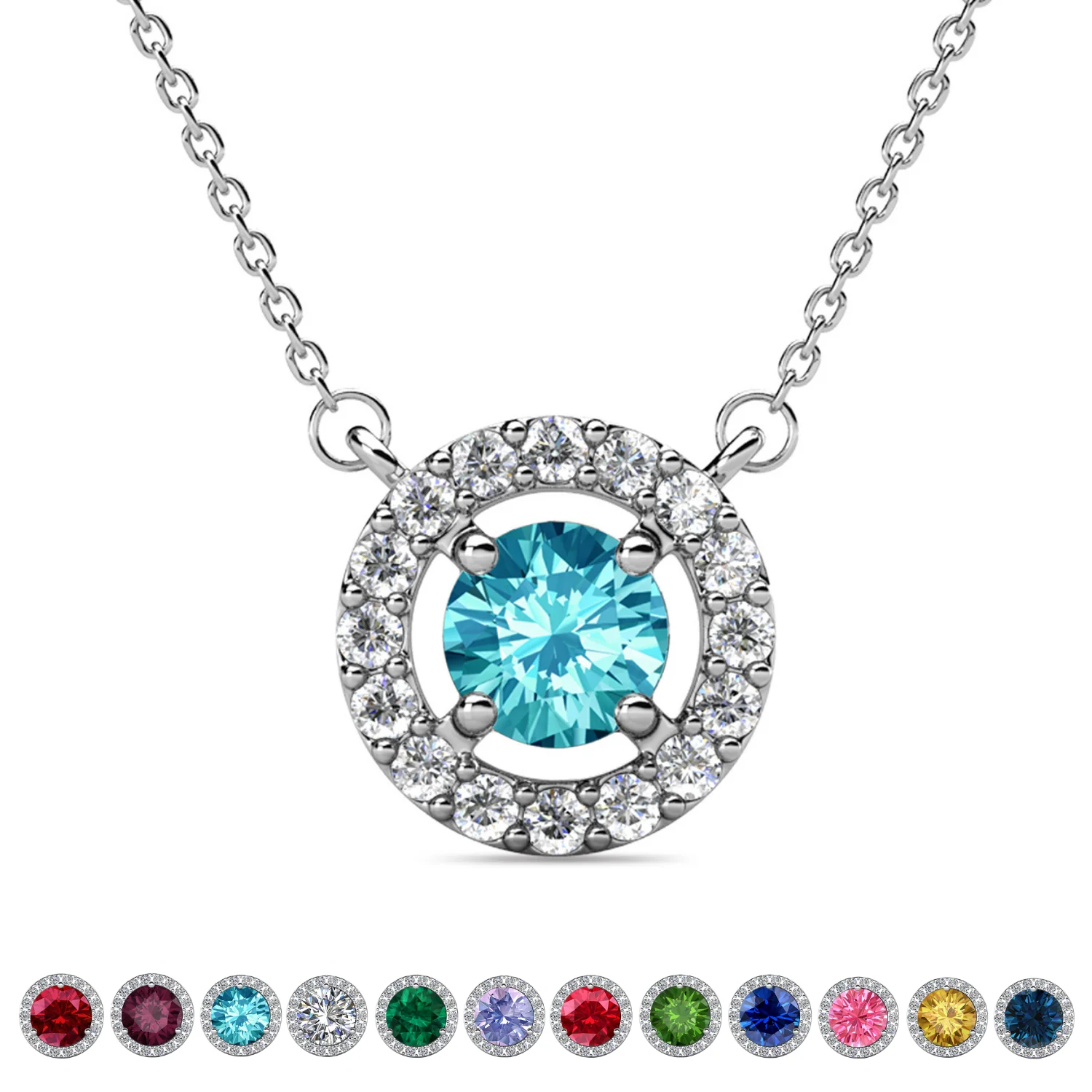 Royal Birthstone 18k White Gold Plated Halo Necklace with Round Cut Swarovski Crystals - Image 11