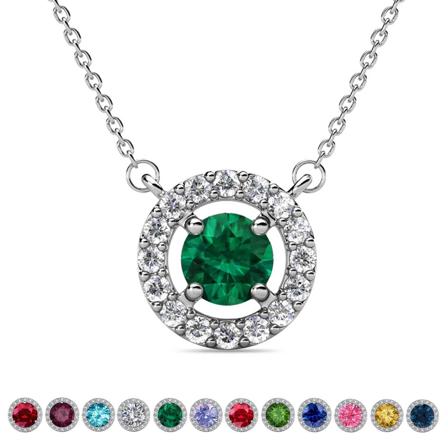 Royal Birthstone 18k White Gold Plated Halo Necklace with Round Cut Swarovski Crystals - Image 17