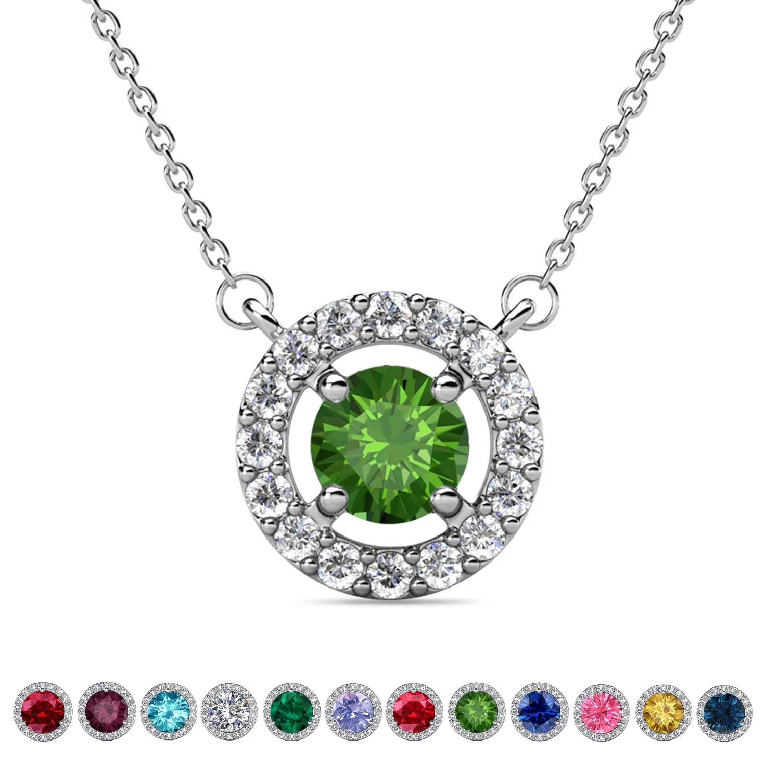 Royal Birthstone 18k White Gold Plated Halo Necklace with Round Cut Swarovski Crystals - Image 26
