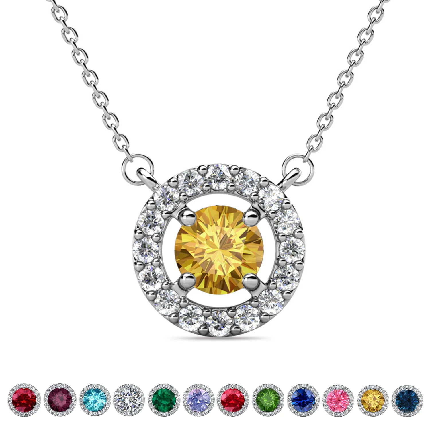 Royal Birthstone 18k White Gold Plated Halo Necklace with Round Cut Swarovski Crystals - Image 35