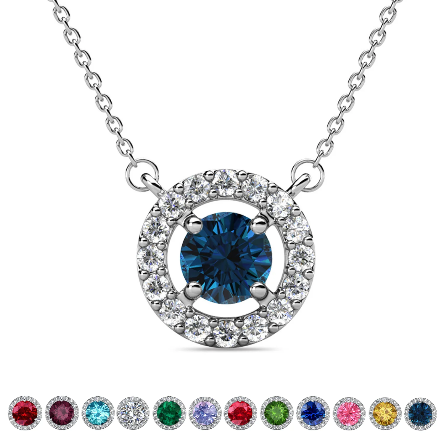 Royal Birthstone 18k White Gold Plated Halo Necklace with Round Cut Swarovski Crystals - Image 38