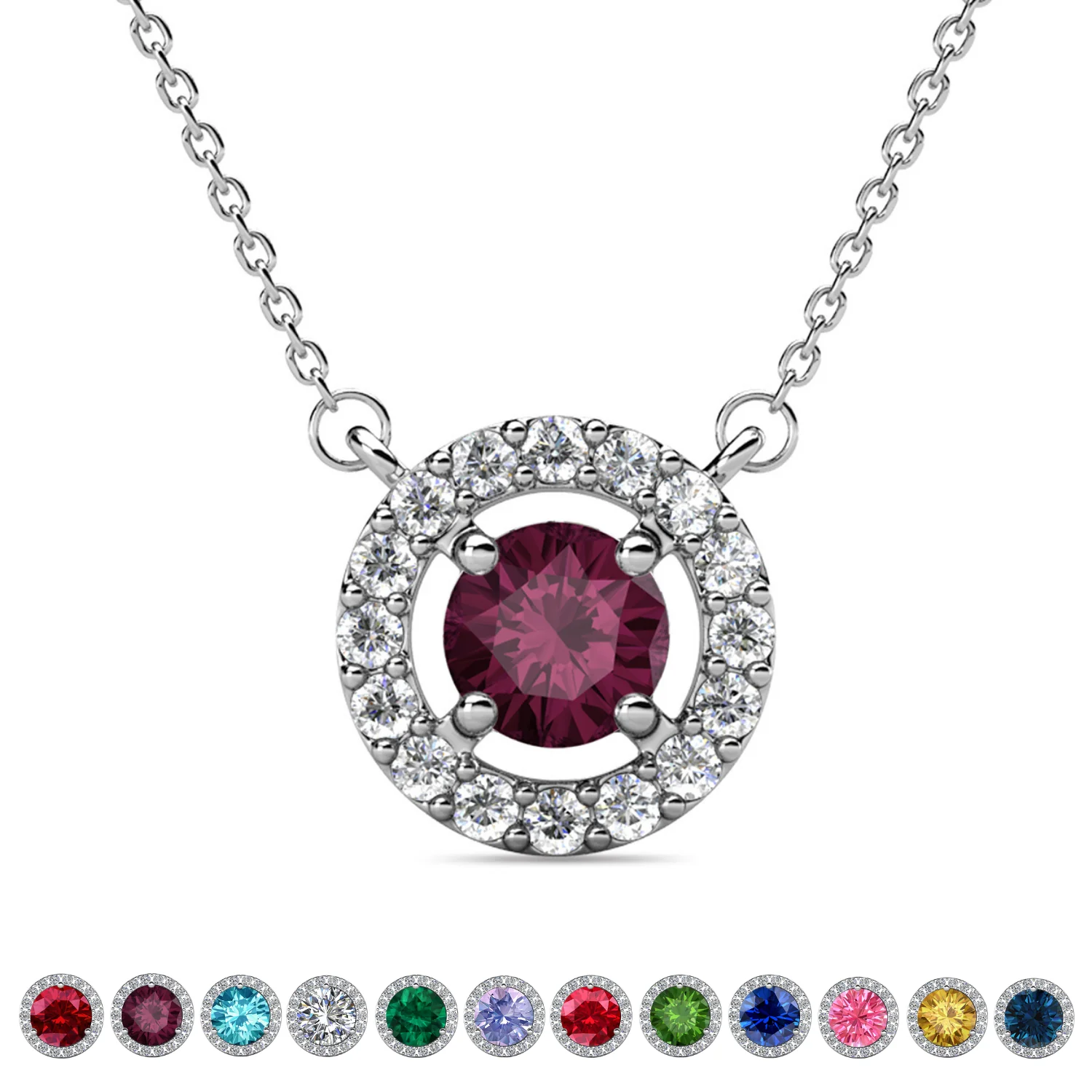 Royal Birthstone 18k White Gold Plated Halo Necklace with Round Cut Swarovski Crystals - Image 8