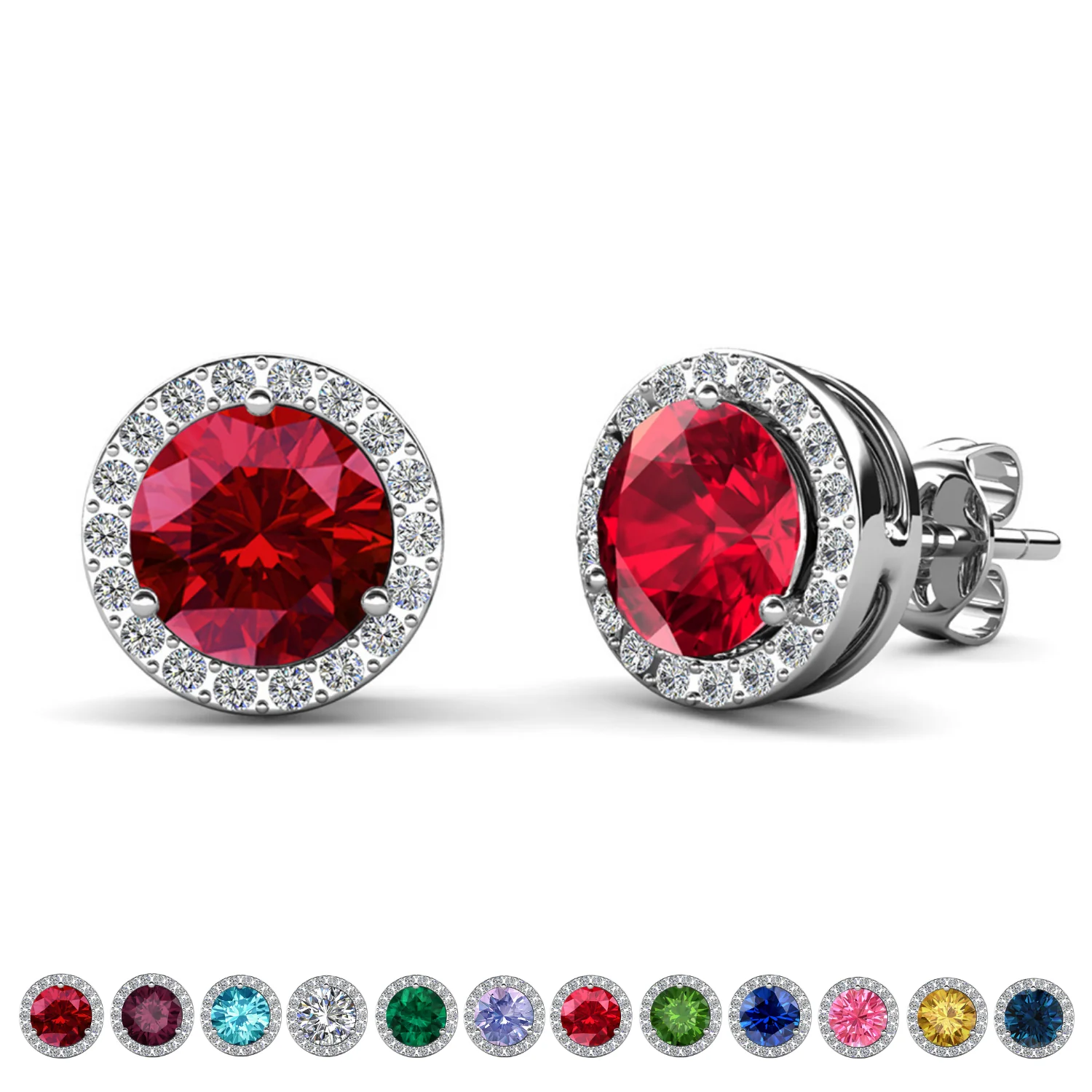 Royal Birthstone 18k White Gold Plated Halo Stud Earrings with Round Cut Swarovski Crystals
