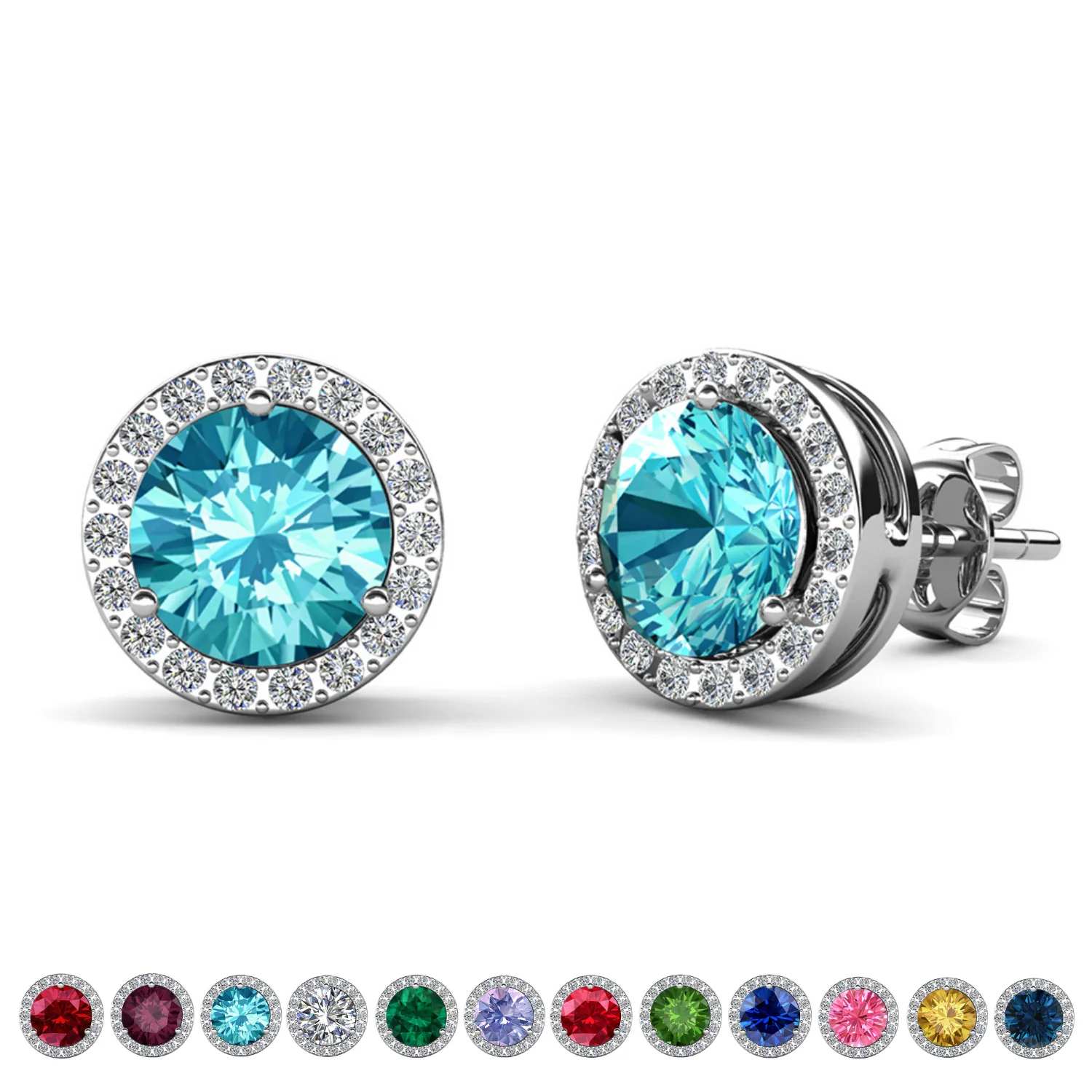 Royal Birthstone 18k White Gold Plated Halo Stud Earrings with Round Cut Swarovski Crystals - Image 11