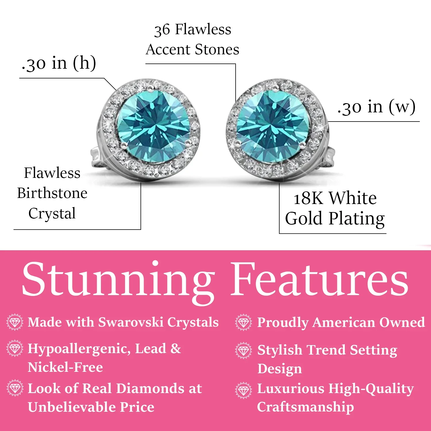 Royal Birthstone 18k White Gold Plated Halo Stud Earrings with Round Cut Swarovski Crystals - Image 12