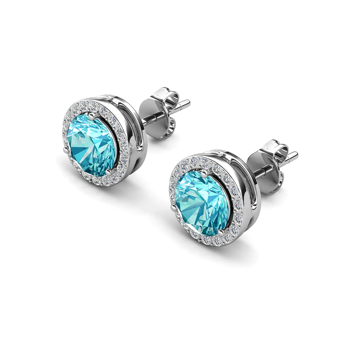 Royal Birthstone 18k White Gold Plated Halo Stud Earrings with Round Cut Swarovski Crystals - Image 13