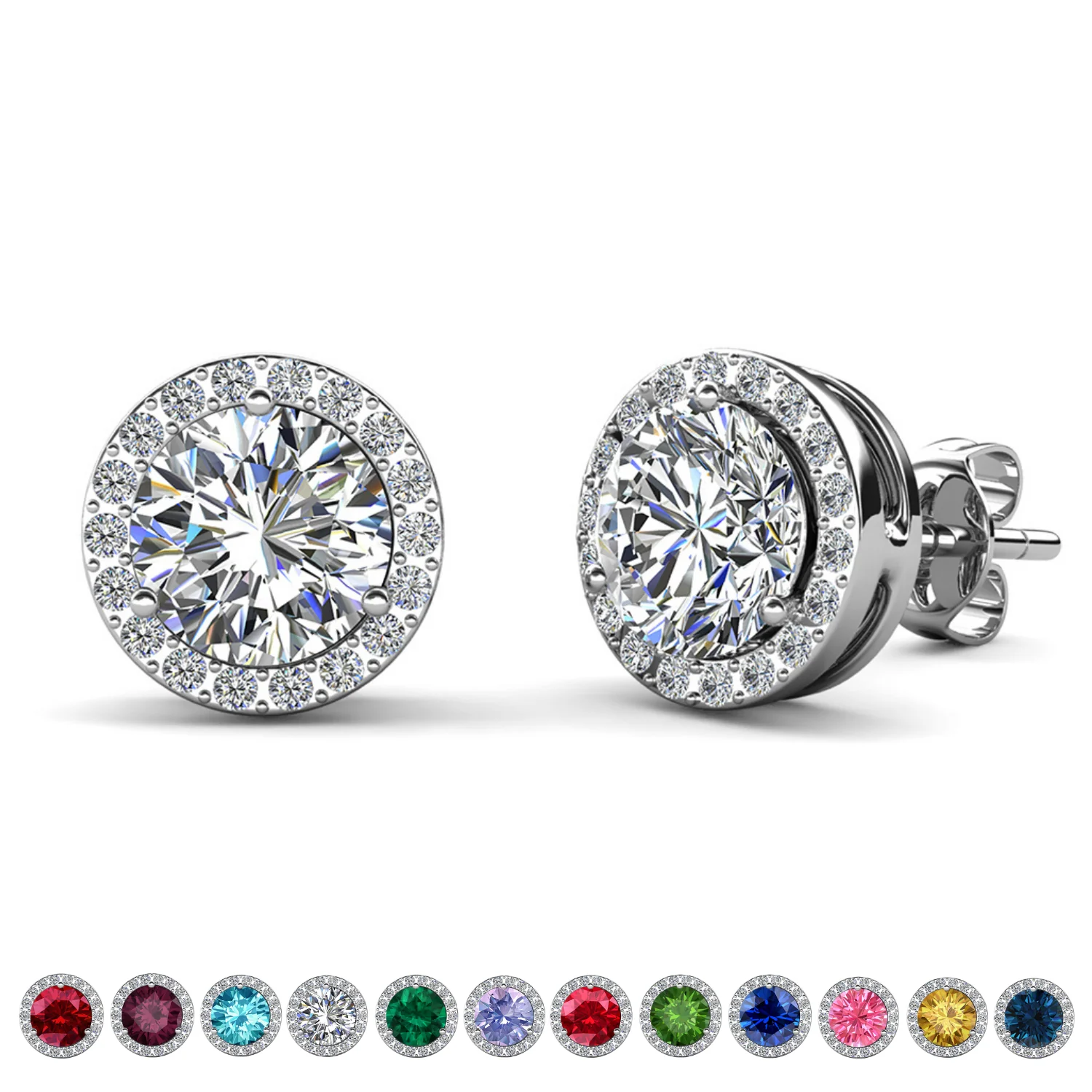 Royal Birthstone 18k White Gold Plated Halo Stud Earrings with Round Cut Swarovski Crystals - Image 14