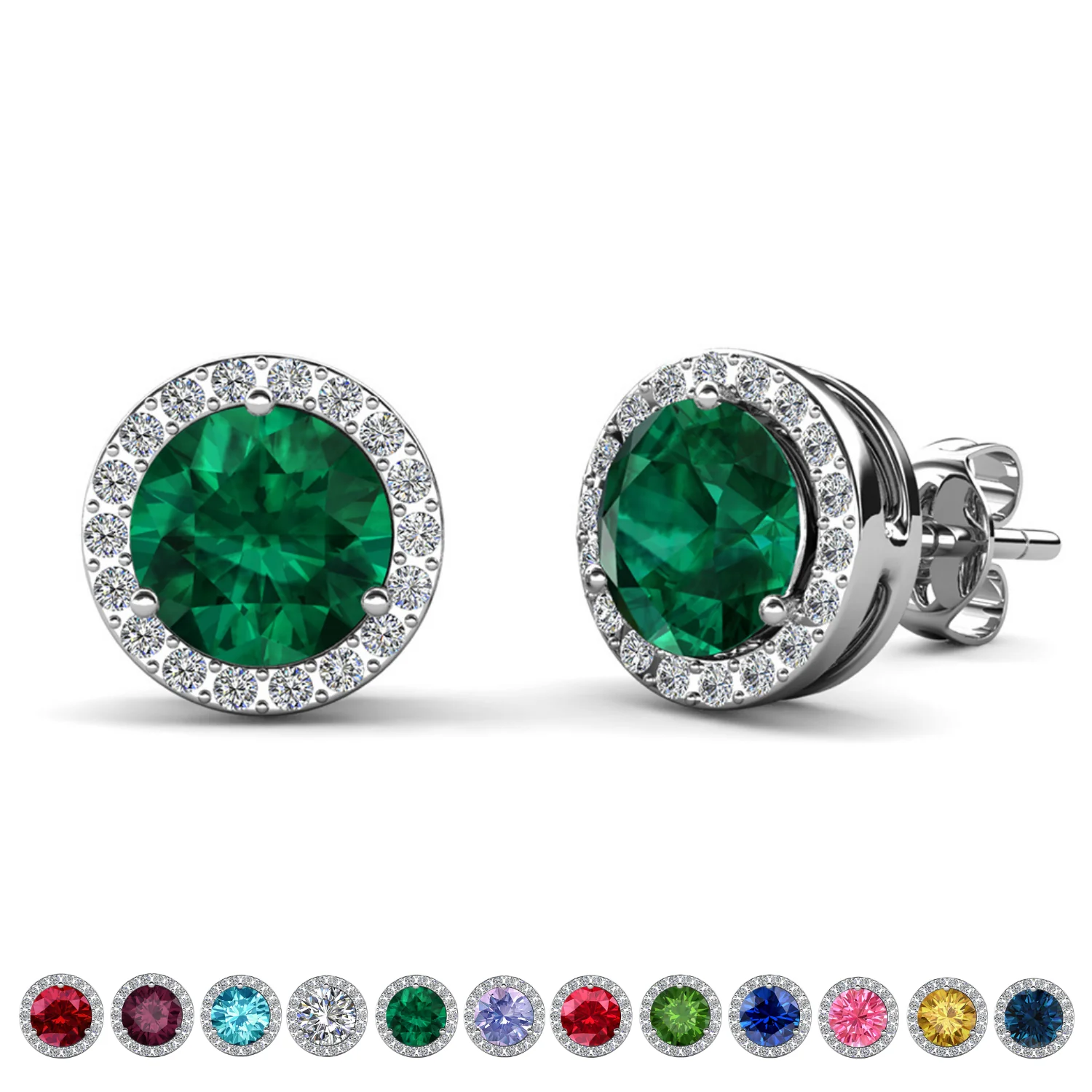 Royal Birthstone 18k White Gold Plated Halo Stud Earrings with Round Cut Swarovski Crystals - Image 17