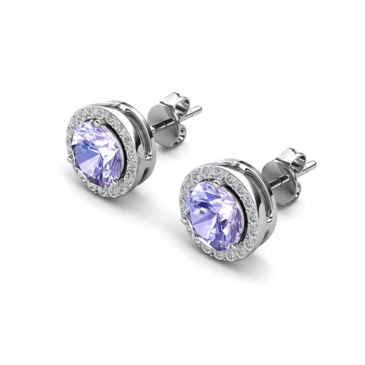 Royal Birthstone 18k White Gold Plated Halo Stud Earrings with Round Cut Swarovski Crystals - Image 22