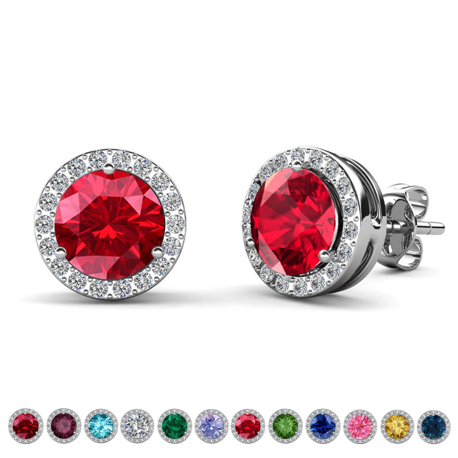 Royal Birthstone 18k White Gold Plated Halo Stud Earrings with Round Cut Swarovski Crystals - Image 23