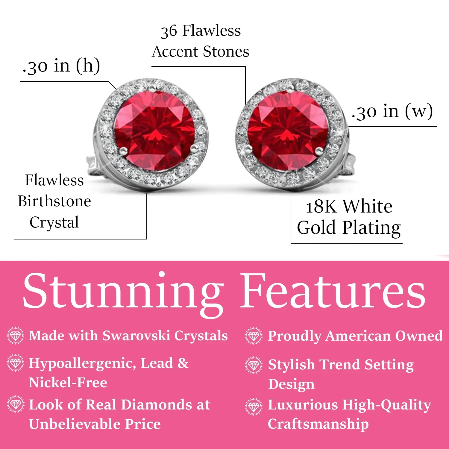 Royal Birthstone 18k White Gold Plated Halo Stud Earrings with Round Cut Swarovski Crystals - Image 24