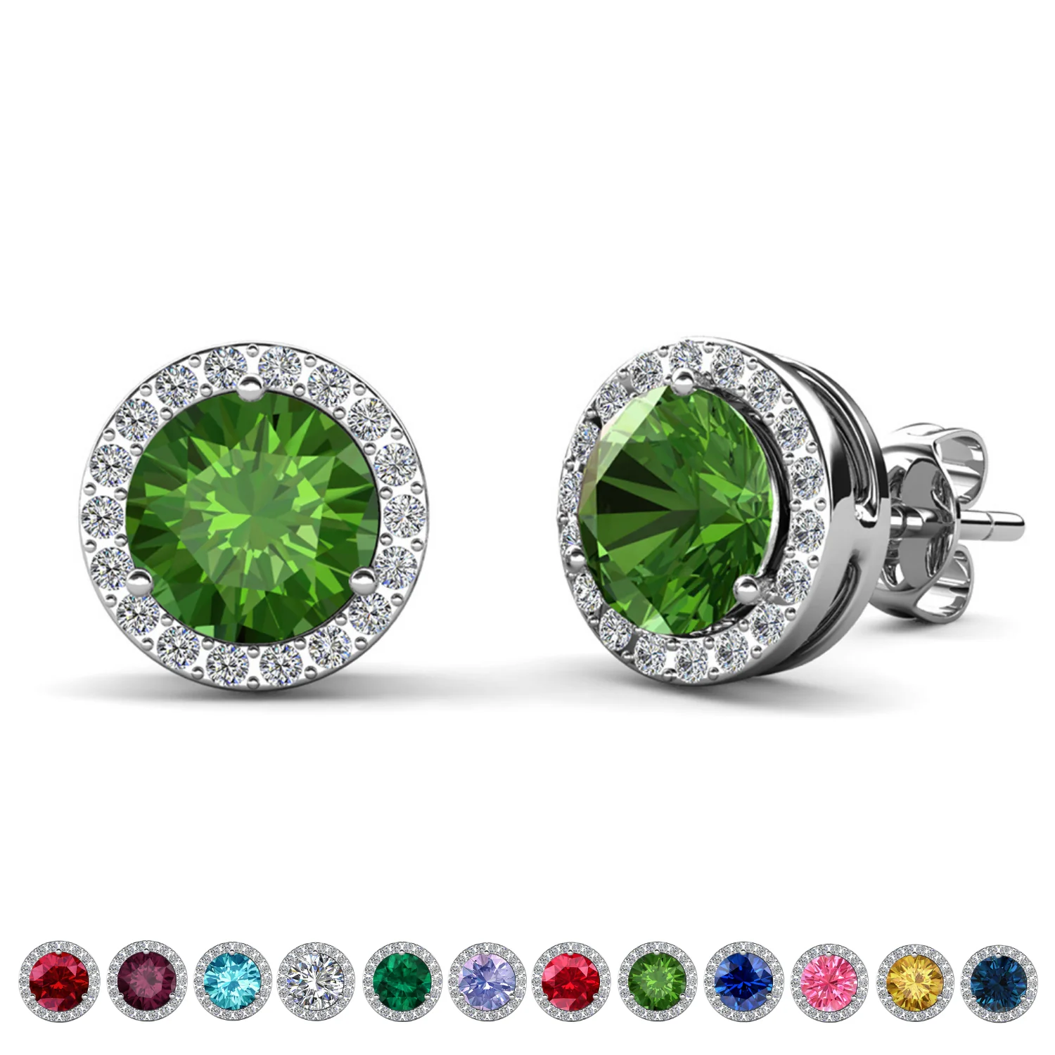 Royal Birthstone 18k White Gold Plated Halo Stud Earrings with Round Cut Swarovski Crystals - Image 26
