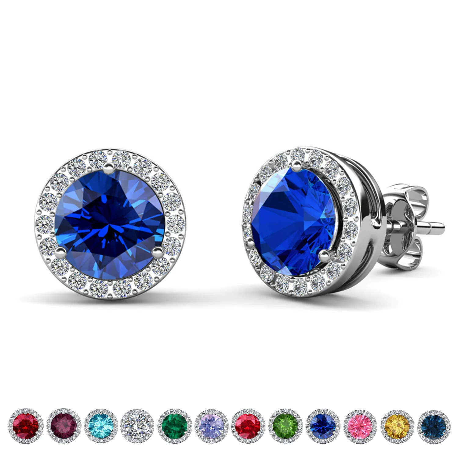 Royal Birthstone 18k White Gold Plated Halo Stud Earrings with Round Cut Swarovski Crystals - Image 29