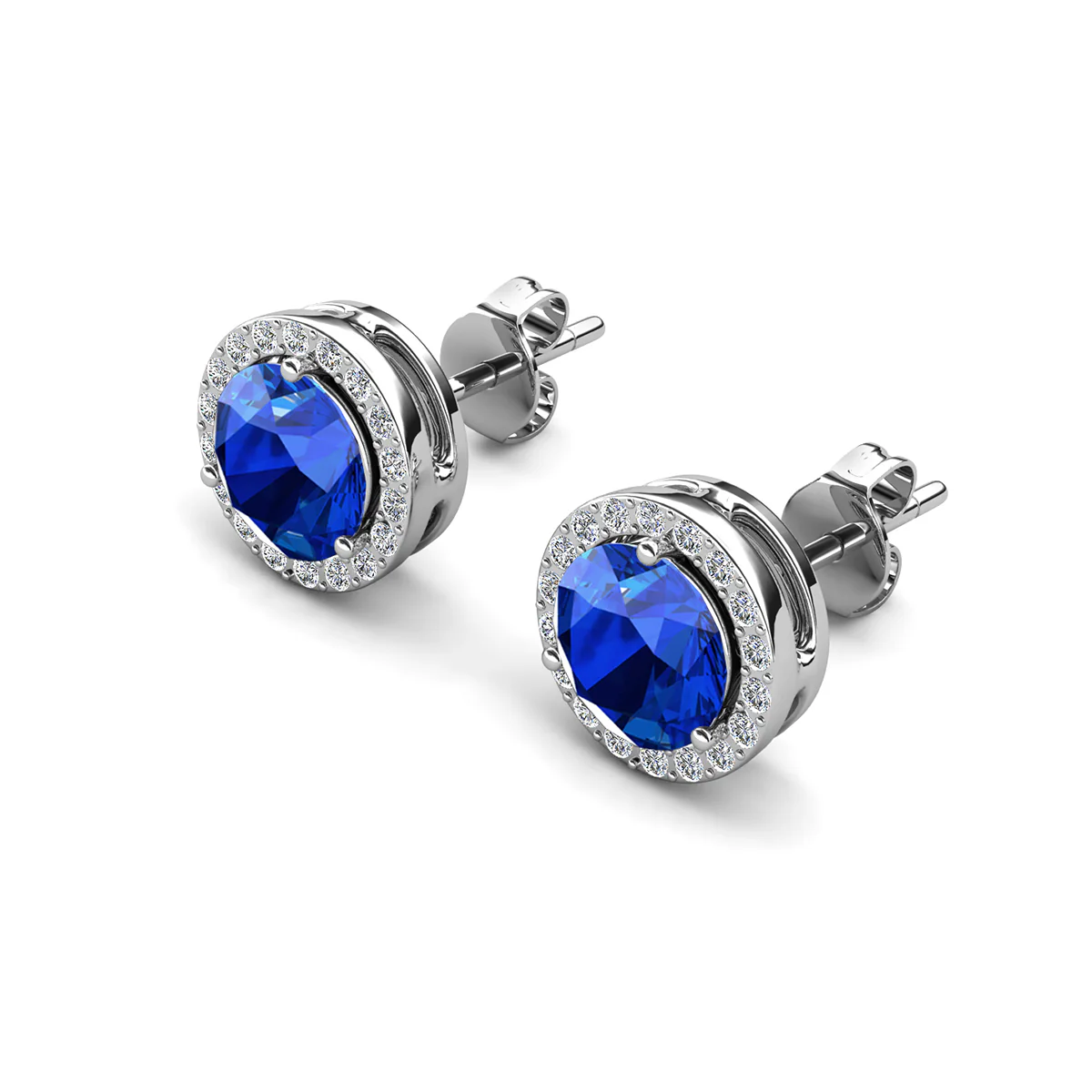 Royal Birthstone 18k White Gold Plated Halo Stud Earrings with Round Cut Swarovski Crystals - Image 31