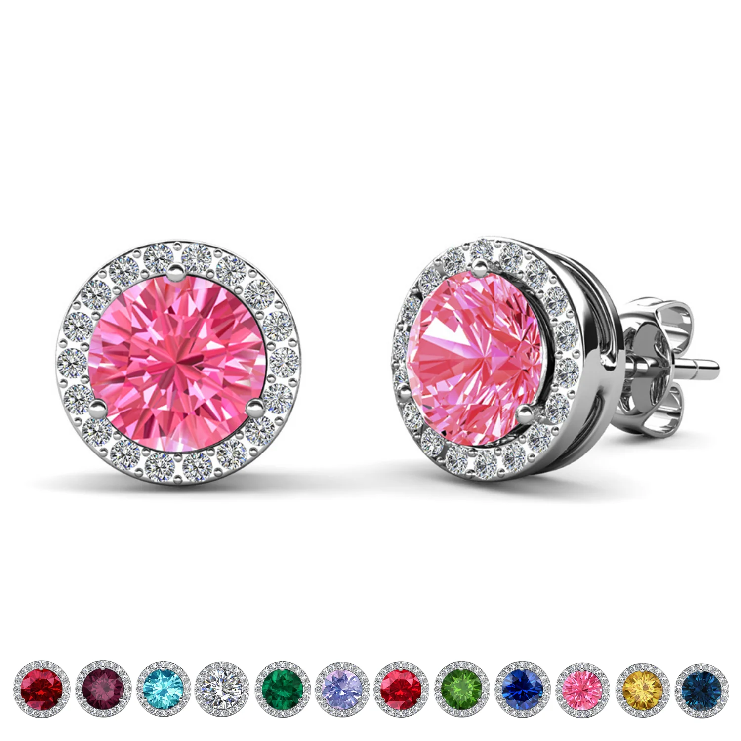 Royal Birthstone 18k White Gold Plated Halo Stud Earrings with Round Cut Swarovski Crystals - Image 32
