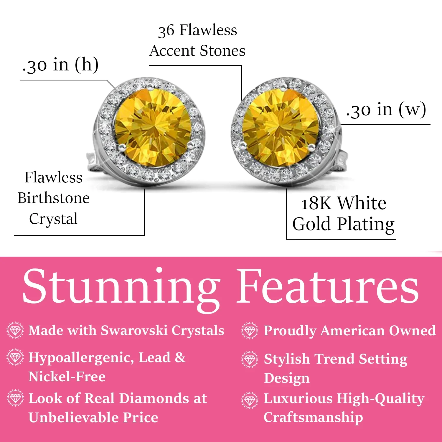 Royal Birthstone 18k White Gold Plated Halo Stud Earrings with Round Cut Swarovski Crystals - Image 36
