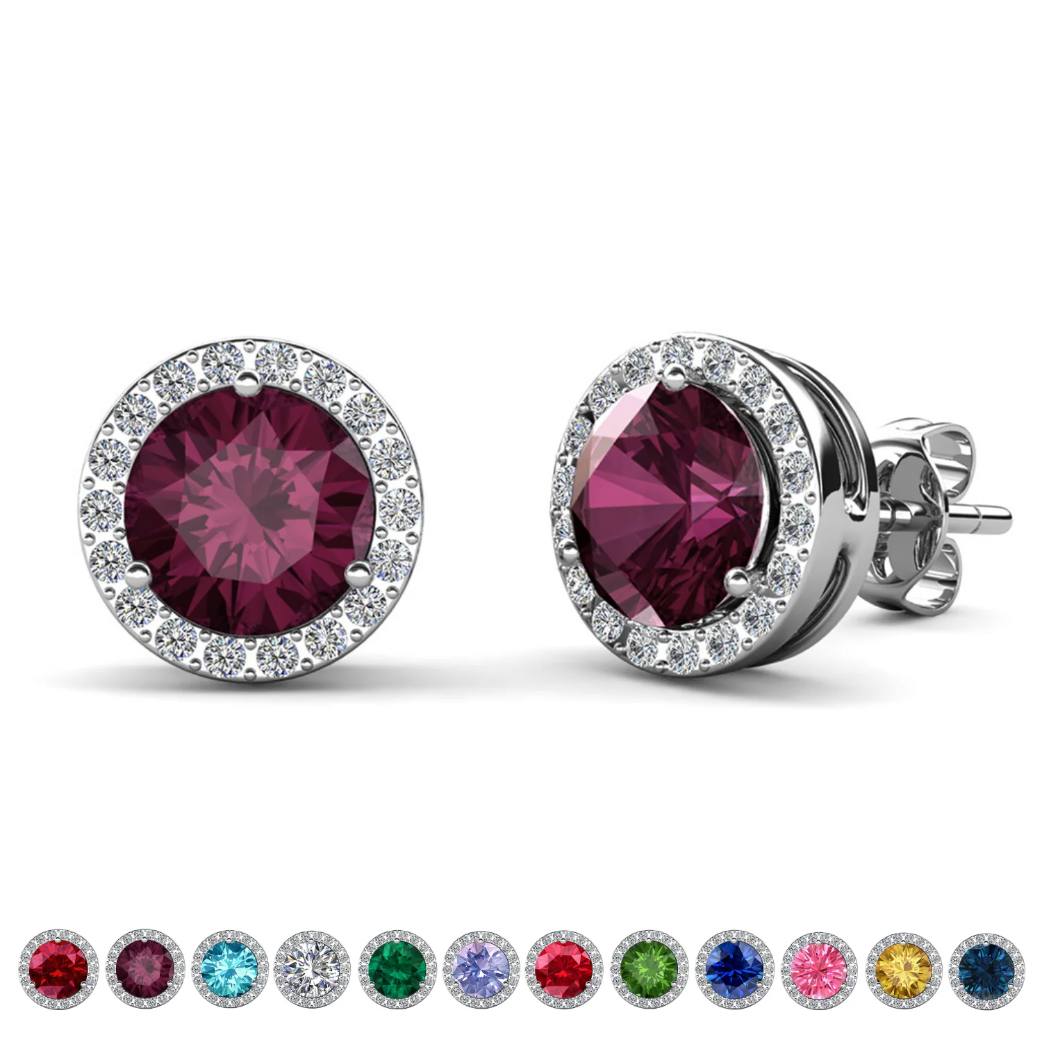 Royal Birthstone 18k White Gold Plated Halo Stud Earrings with Round Cut Swarovski Crystals - Image 8