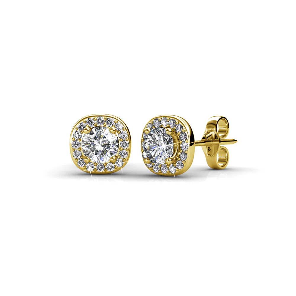 Ruth 18k White Gold Plated Halo Stud Earrings with Swarovski Crystals - Image 8