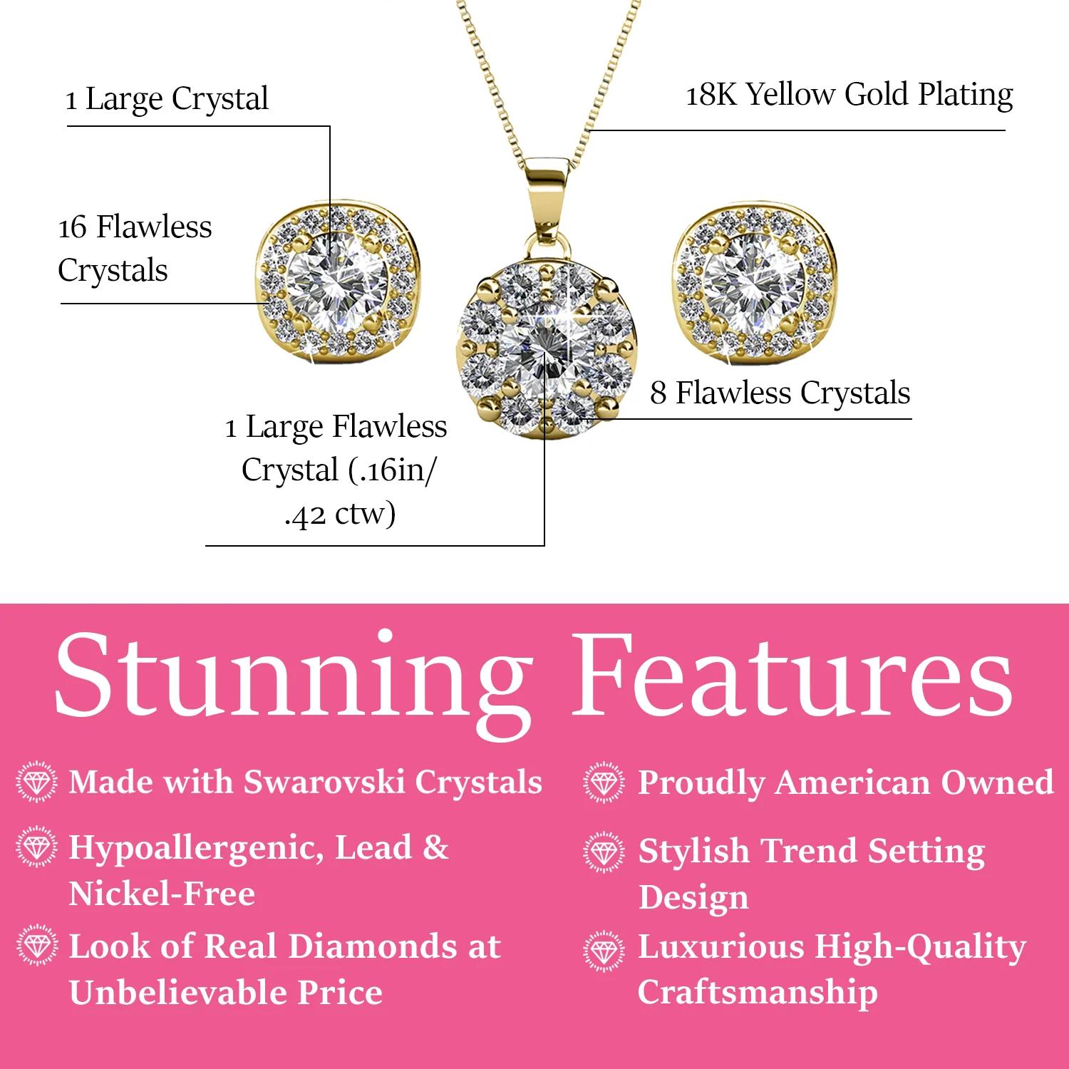 Ruth 18k White Gold Plated Stud Earrings and Necklace Jewelry Set with Swarovski Crystals - Image 8