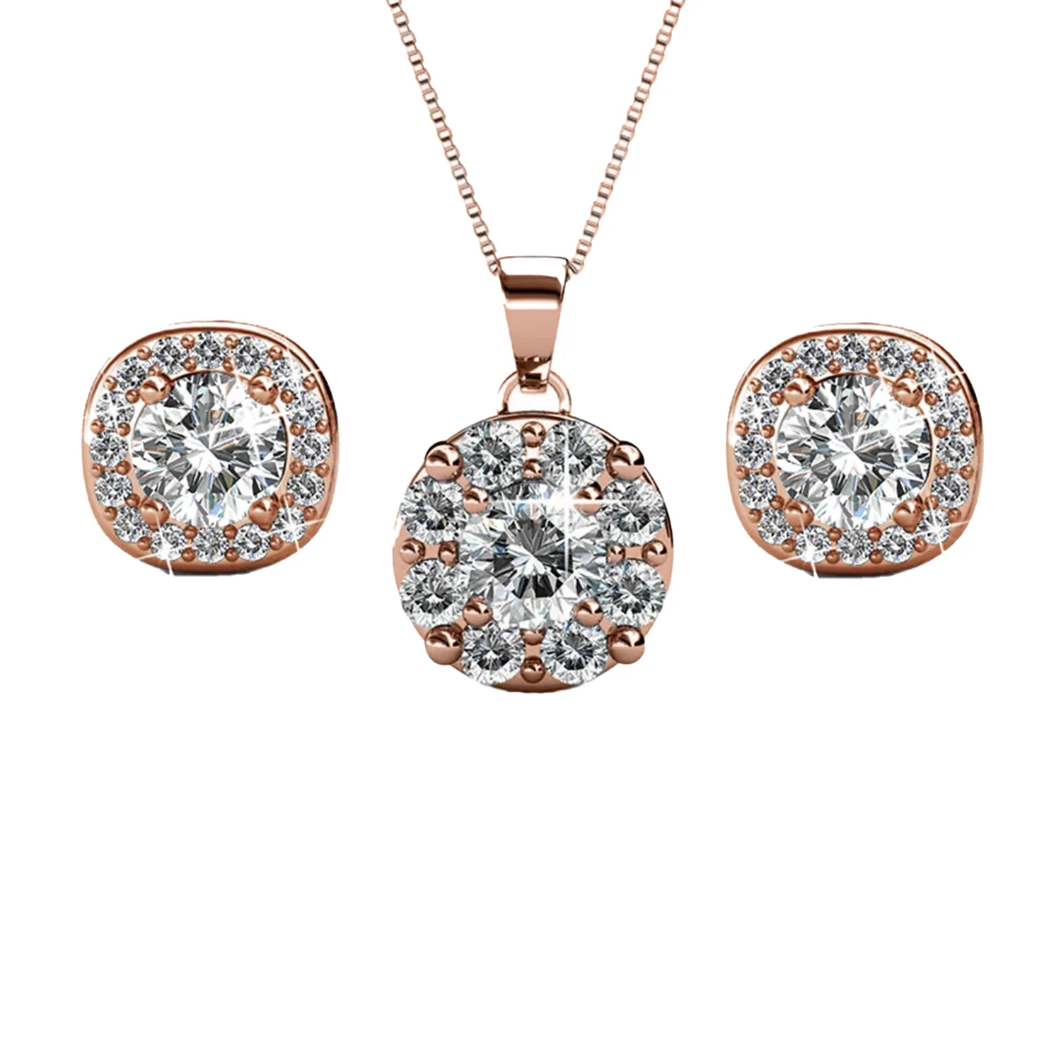 Ruth 18k White Gold Plated Stud Earrings and Necklace Jewelry Set with Swarovski Crystals - Image 9