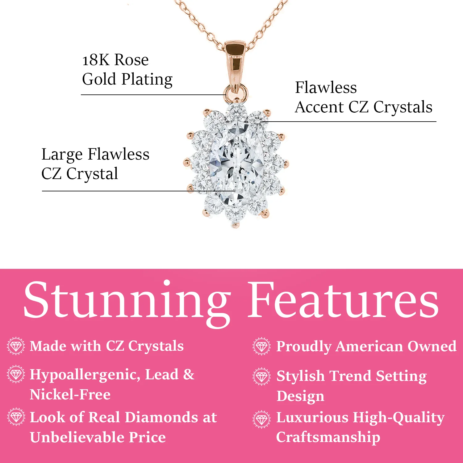 Sage 18k White Gold Plated Pendant Necklace with Oval Cut Simulated Diamond Crystals - Image 10