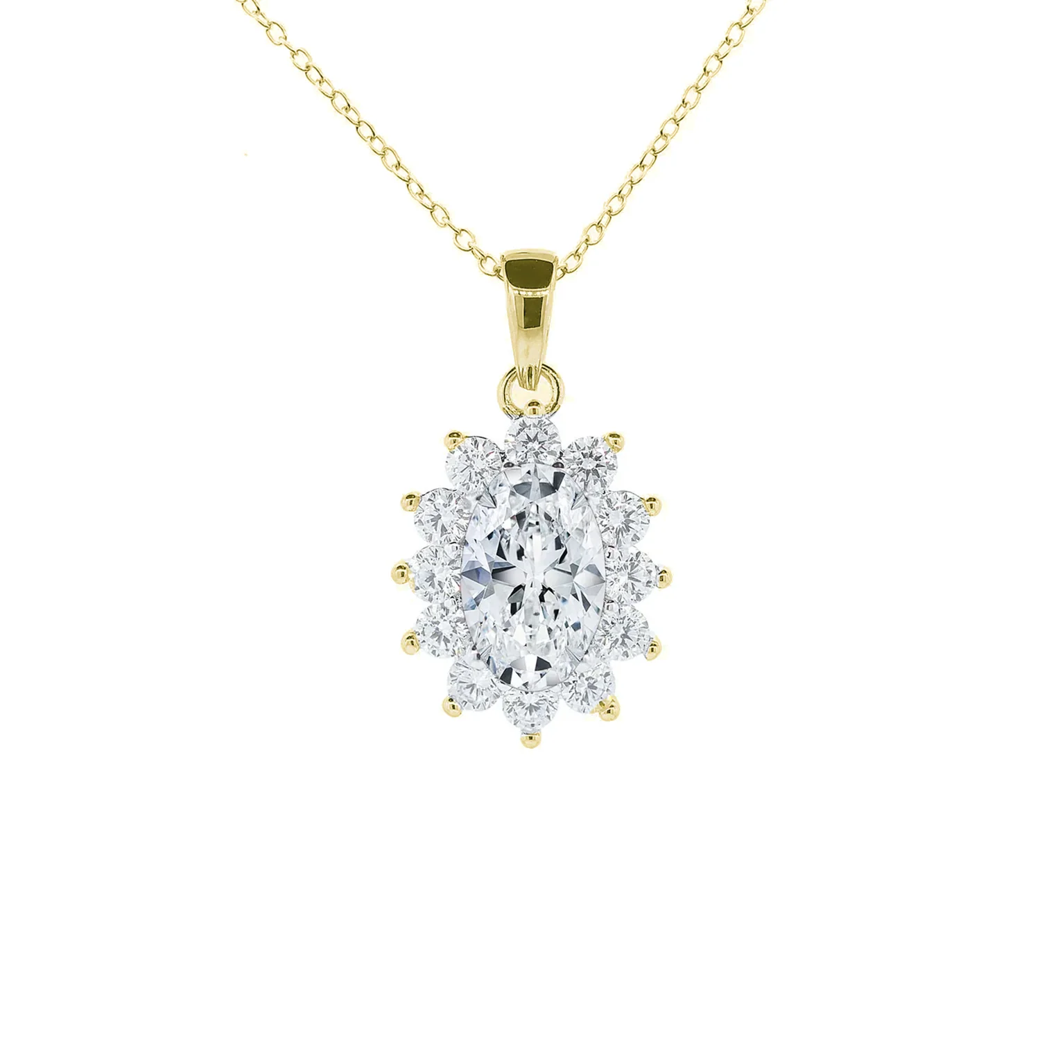 Sage 18k White Gold Plated Pendant Necklace with Oval Cut Simulated Diamond Crystals - Image 11