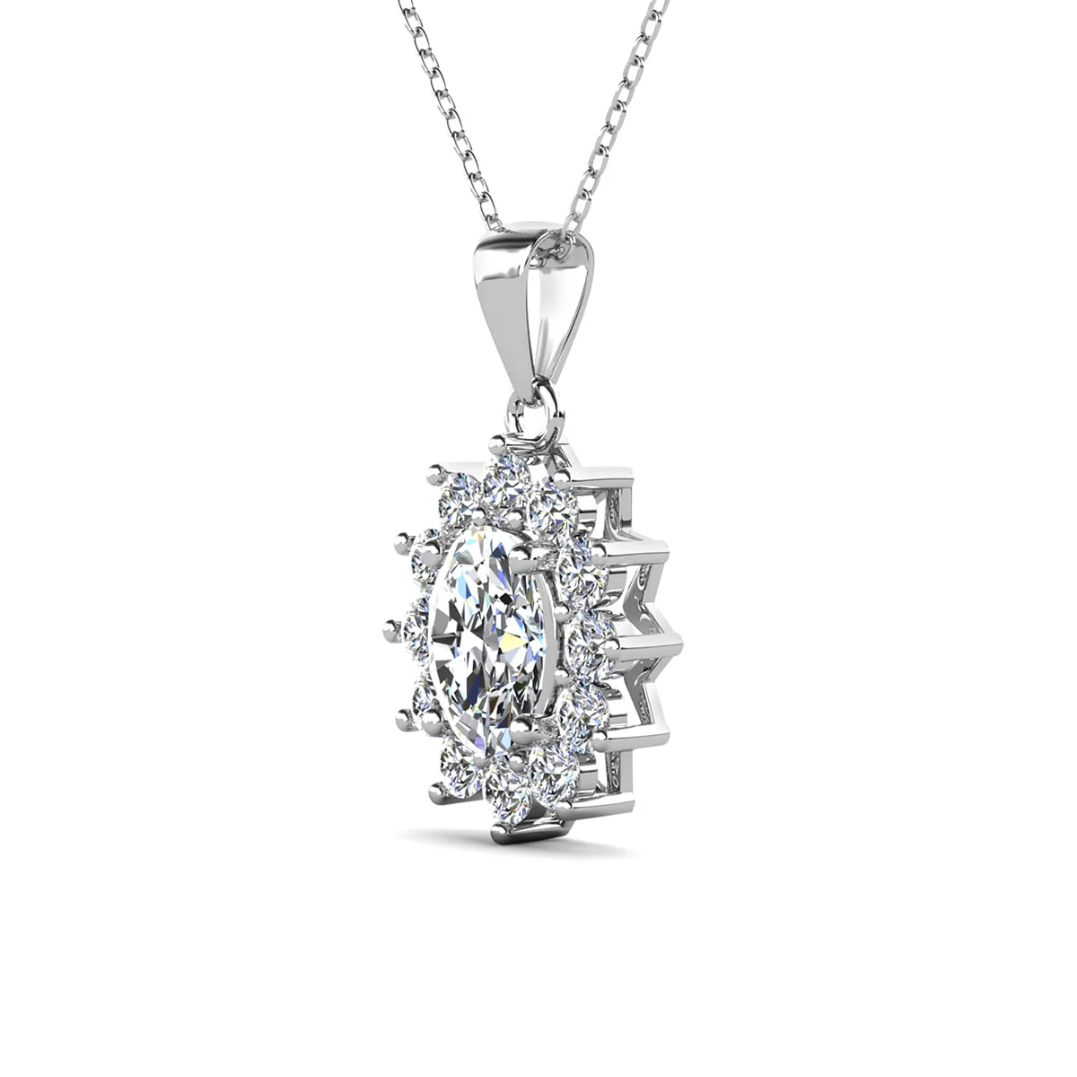 Sage 18k White Gold Plated Pendant Necklace with Oval Cut Simulated Diamond Crystals - Image 7