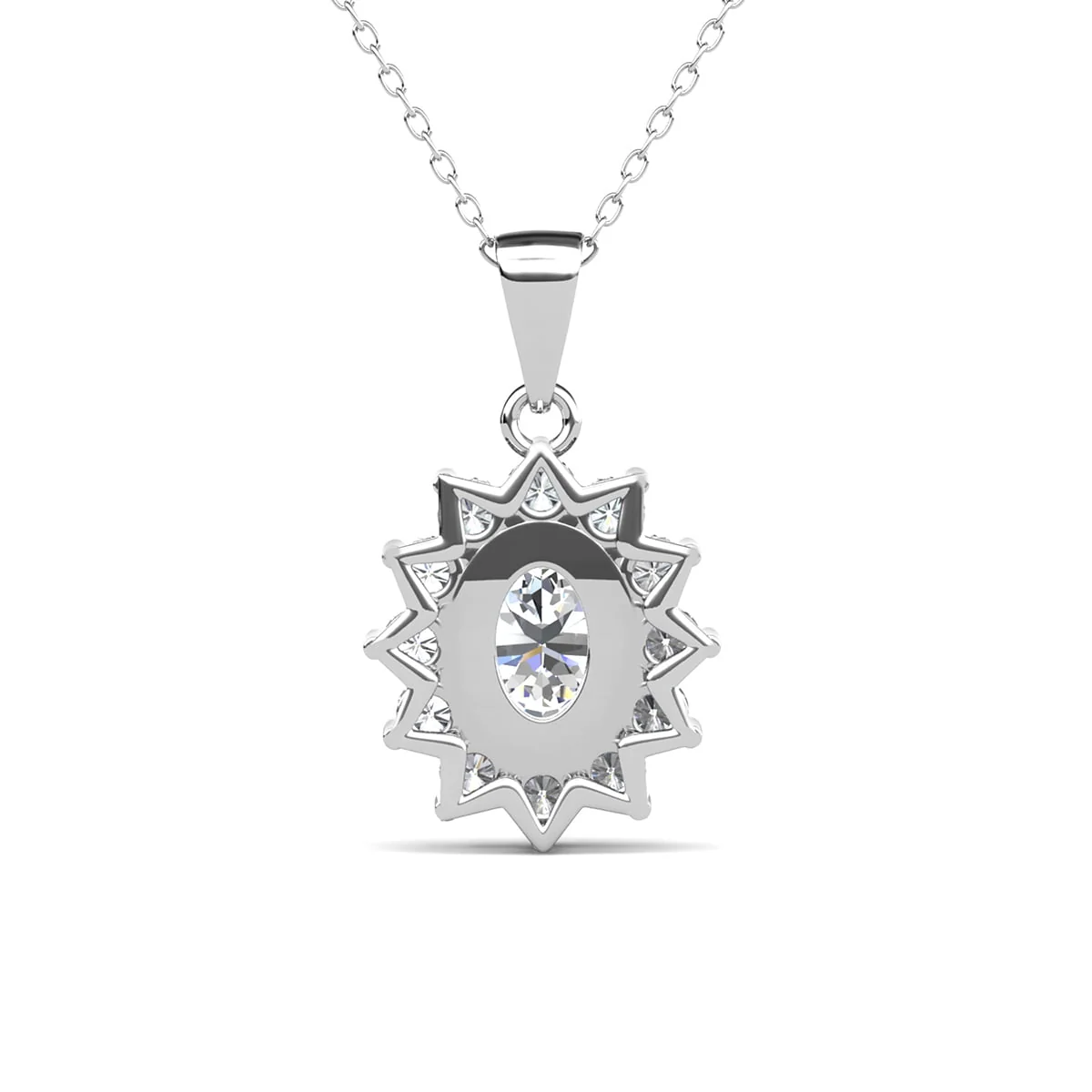 Sage 18k White Gold Plated Pendant Necklace with Oval Cut Simulated Diamond Crystals - Image 8