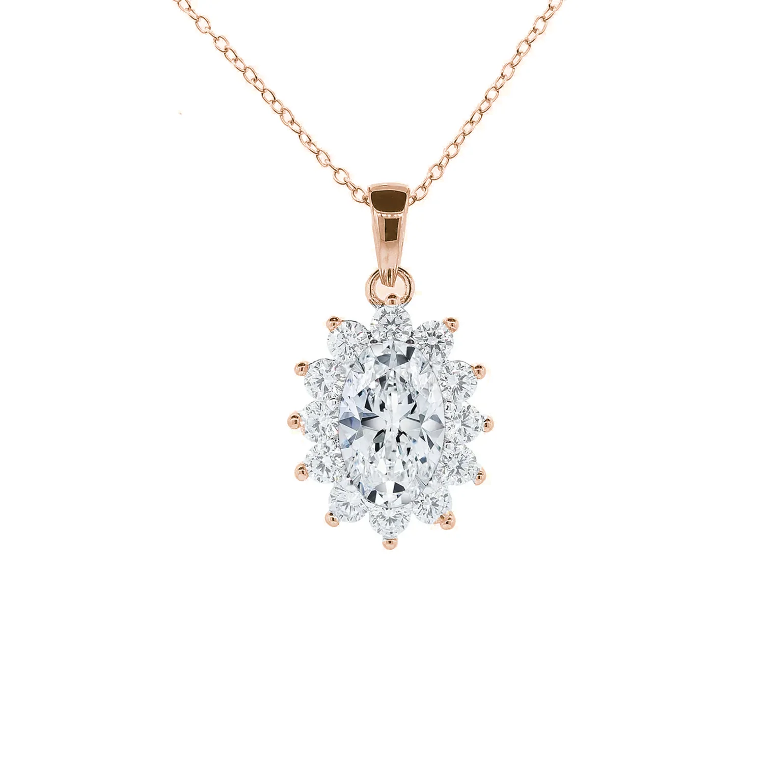Sage 18k White Gold Plated Pendant Necklace with Oval Cut Simulated Diamond Crystals - Image 9