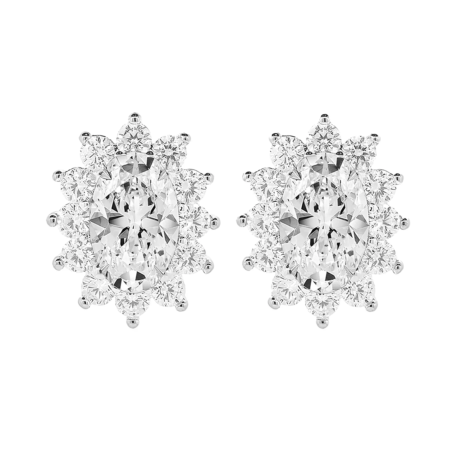 Sage 18k White Gold Plated Stud Earrings and Necklace Set with Oval Cut Simulated Diamond Crystals - Image 8