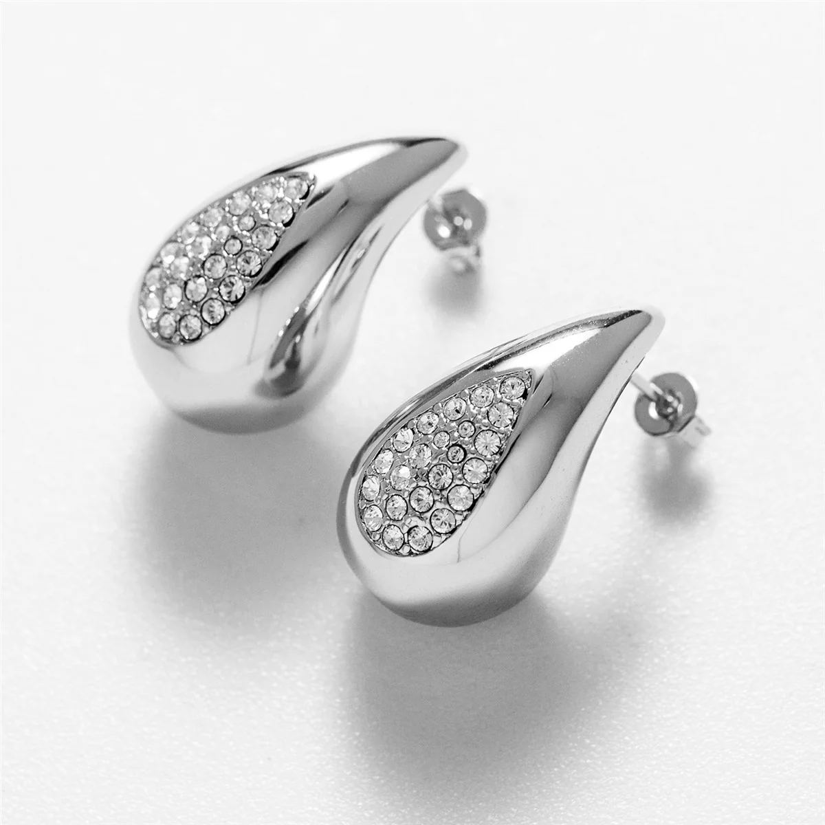 Sally 18k White Gold Plated Tear drop Stud Earrings with Swarovski Crystals - Image 7