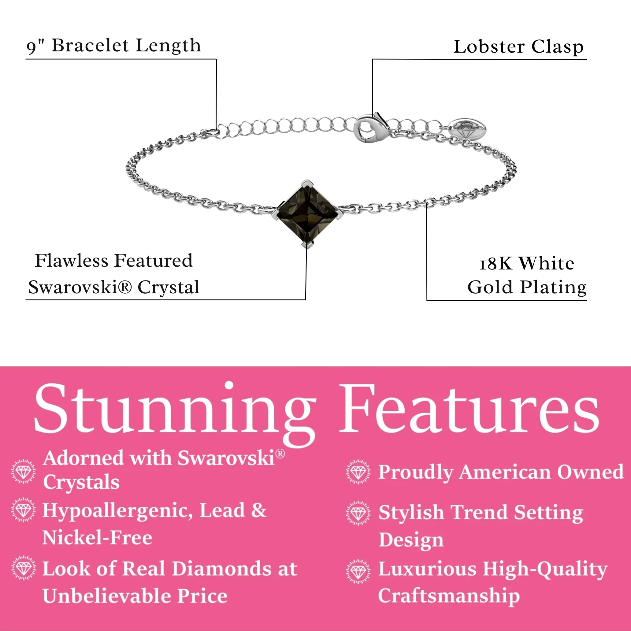 Samantha 18k White Gold Plated Bracelet with Black Swarovski Crystal - Image 10