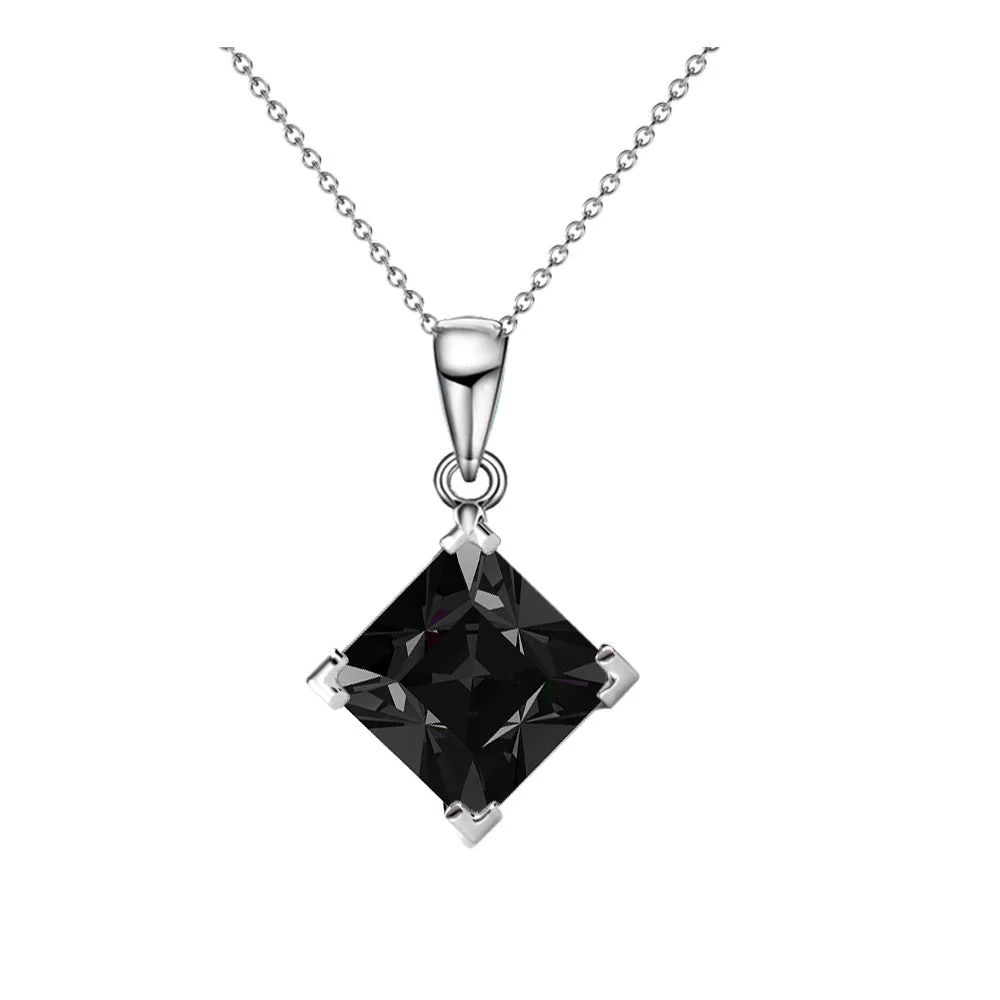 Samantha 18k White Gold Plated Drop Earrings and Necklace Jewelry Set with Black Swarovski Crystal - Image 10