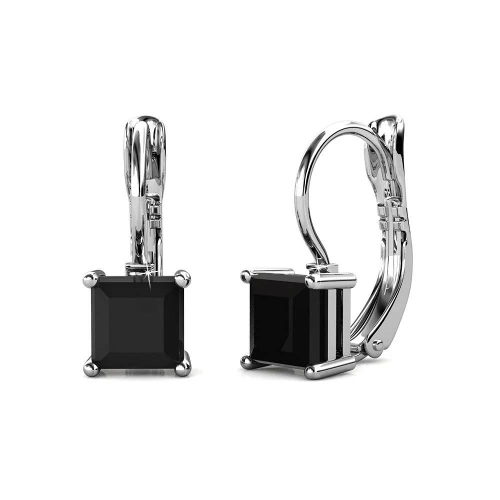 Samantha 18k White Gold Plated Drop Earrings and Necklace Jewelry Set with Black Swarovski Crystal - Image 9