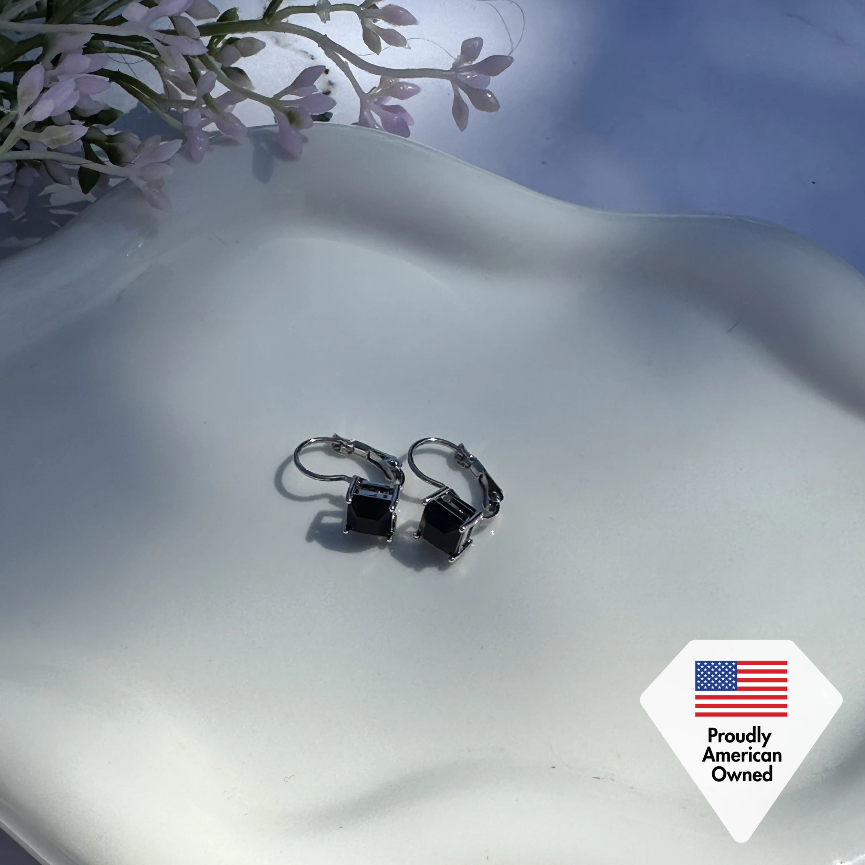Samantha 18k White Gold Plated Drop Earrings with Black Swarovski Crystals - Image 7