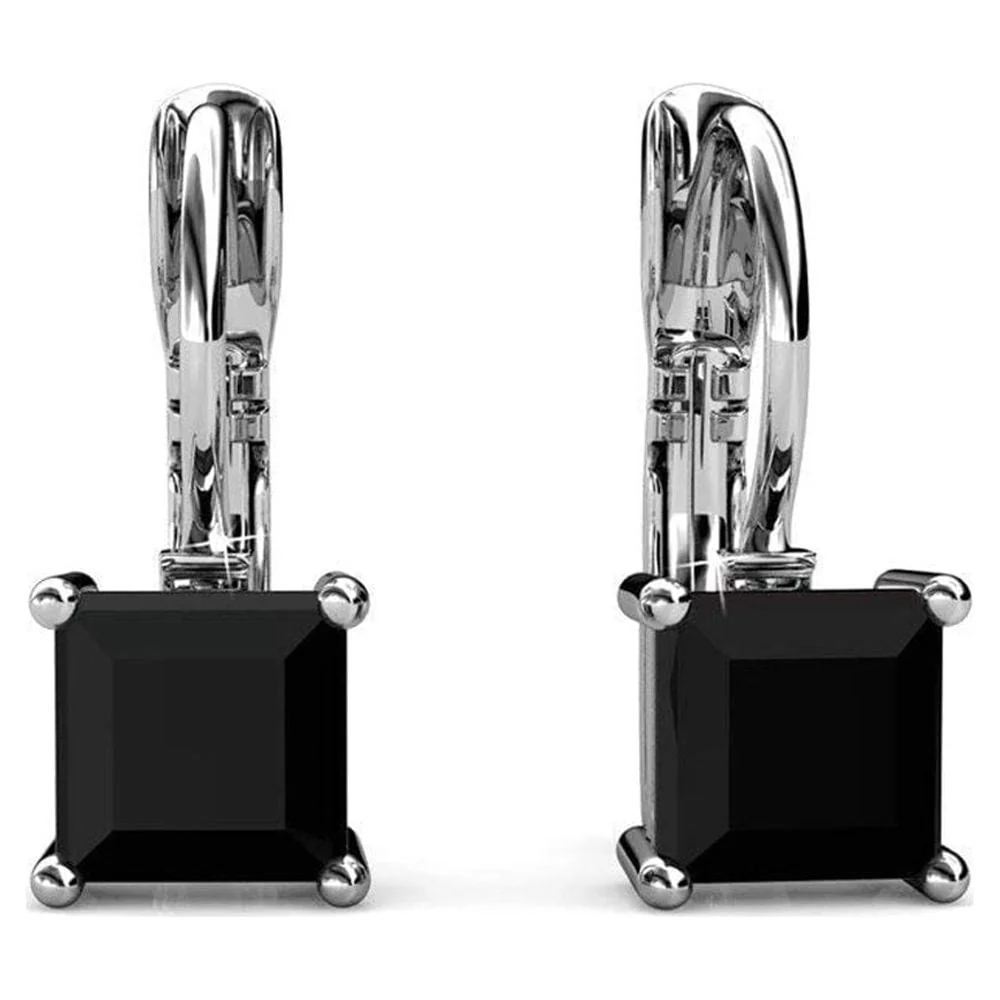 Samantha 18k White Gold Plated Drop Earrings with Black Swarovski Crystals - Image 8