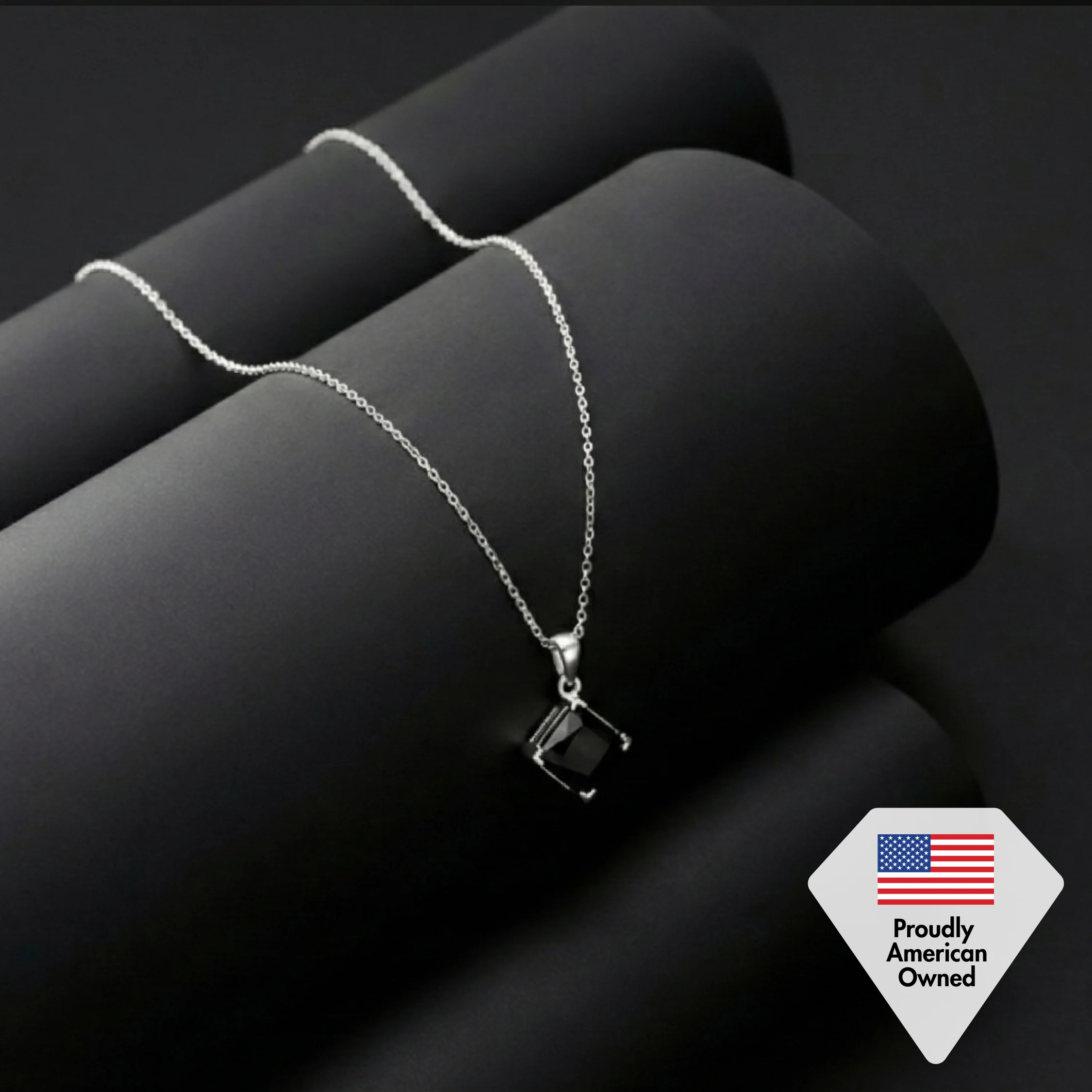 Samantha 18k White Gold Plated Pendant Necklace with Black Swarovski Crystal - Image 6