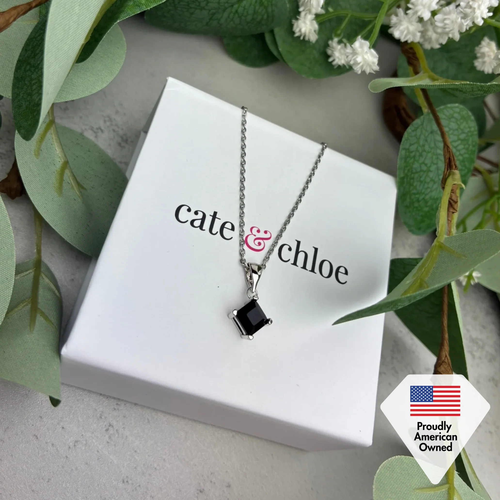 Samantha 18k White Gold Plated Pendant Necklace with Black Swarovski Crystal - Image 7
