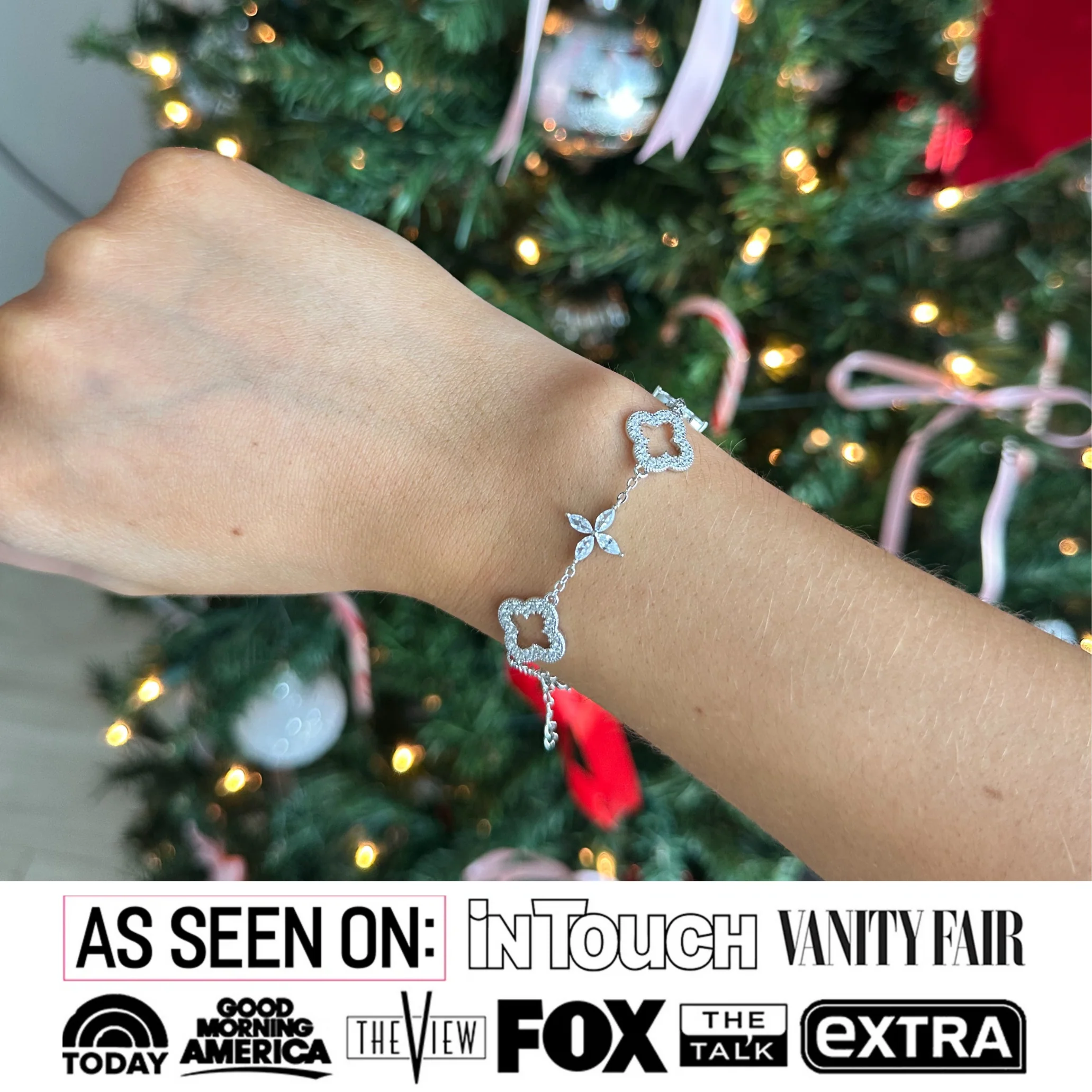 Samara 18k White Gold Plated Clover Station Bracelet with Swarovski Crystals - Image 2