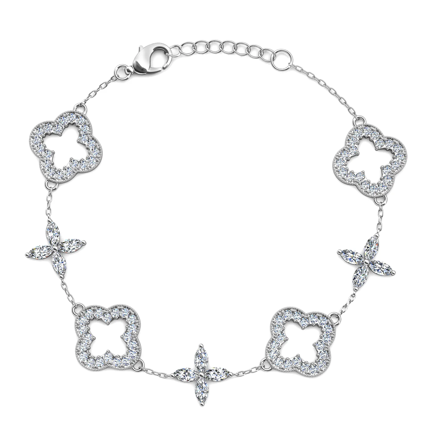 Samara 18k White Gold Plated Clover Station Bracelet with Swarovski Crystals - Image 7