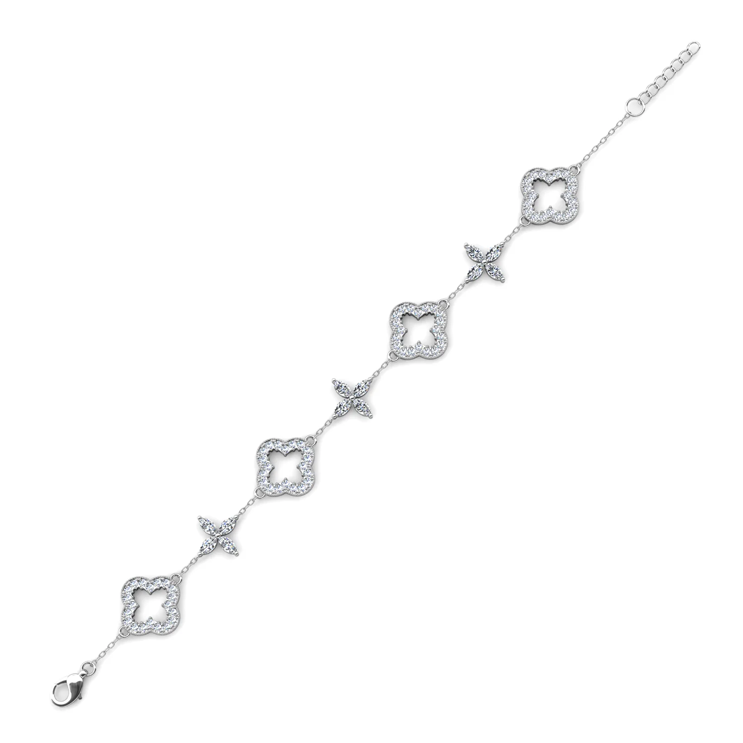 Samara 18k White Gold Plated Clover Station Bracelet with Swarovski Crystals - Image 9