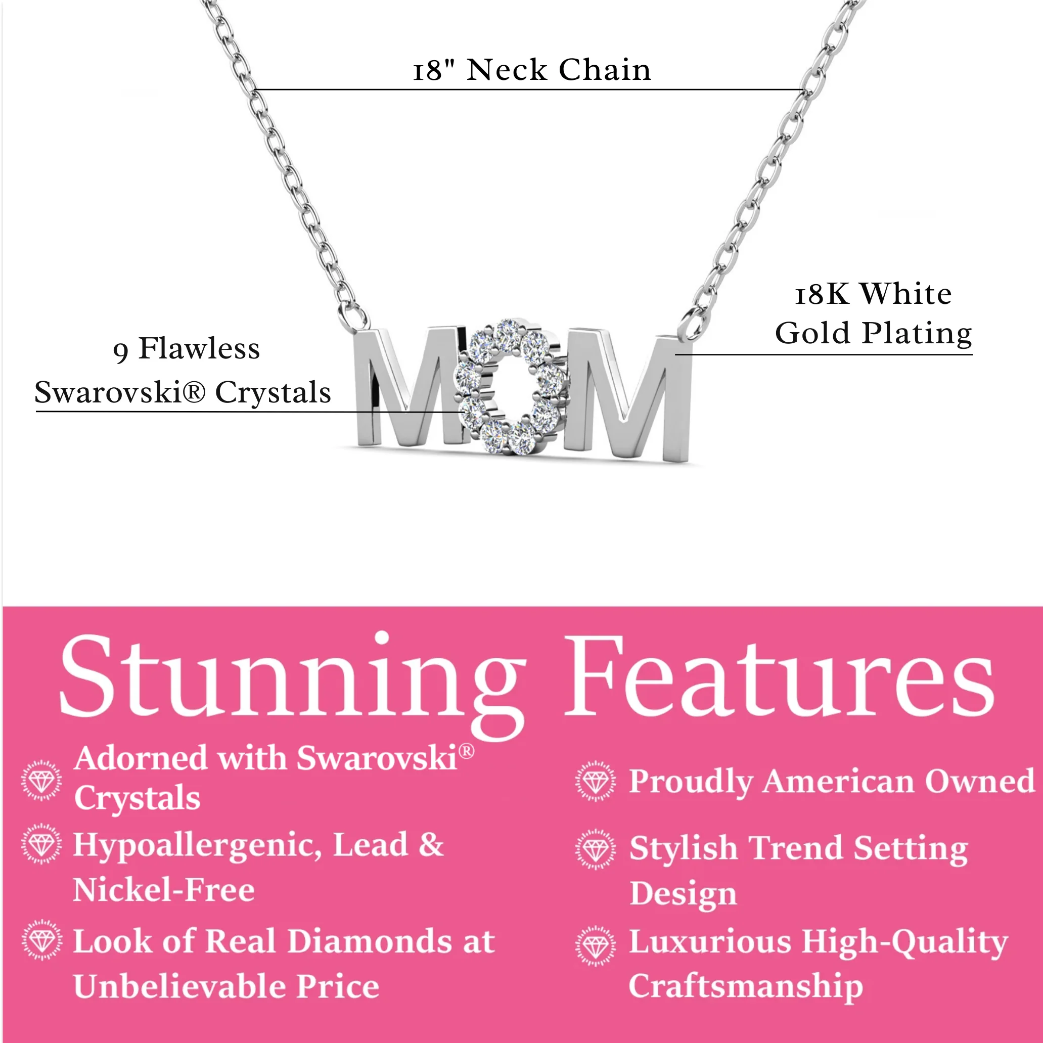 Savannah 18k White Gold Plated Mom Necklace with Swarovski Crystals - Image 3