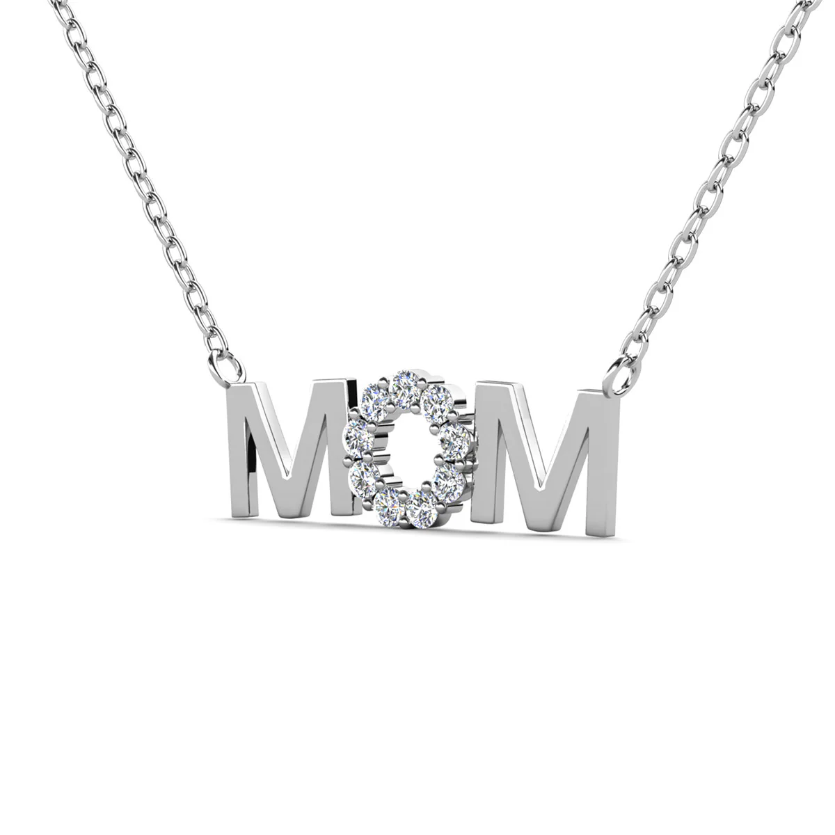 Savannah 18k White Gold Plated Mom Necklace with Swarovski Crystals - Image 8