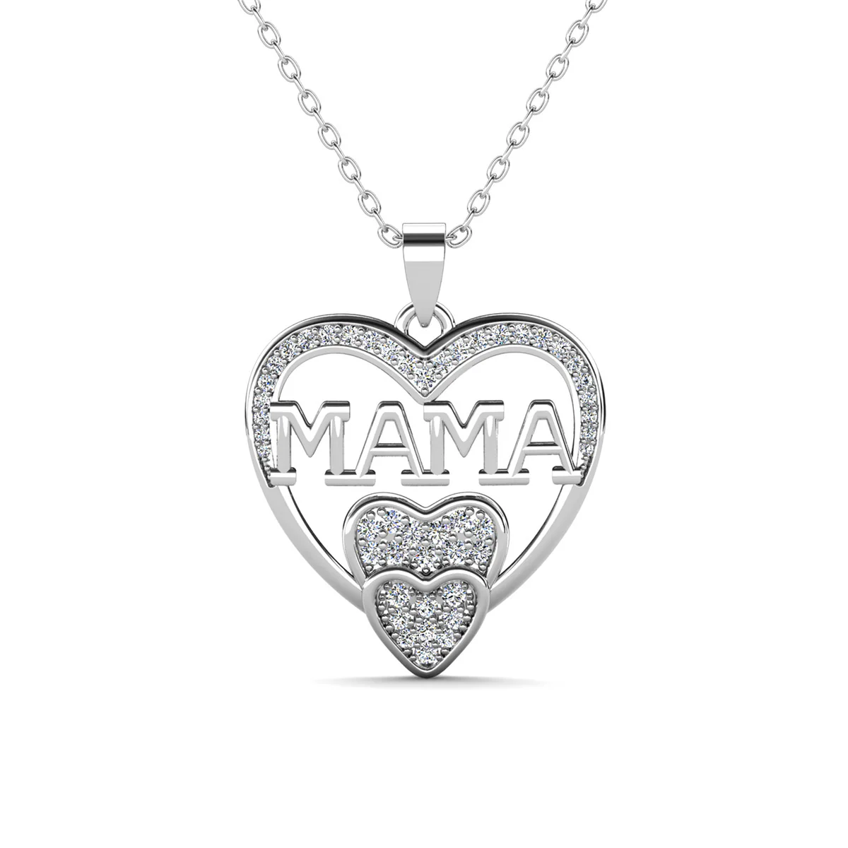Selena 18k White Gold Plated Mama Heart Pendant Necklace with Simulated Diamond Crystals