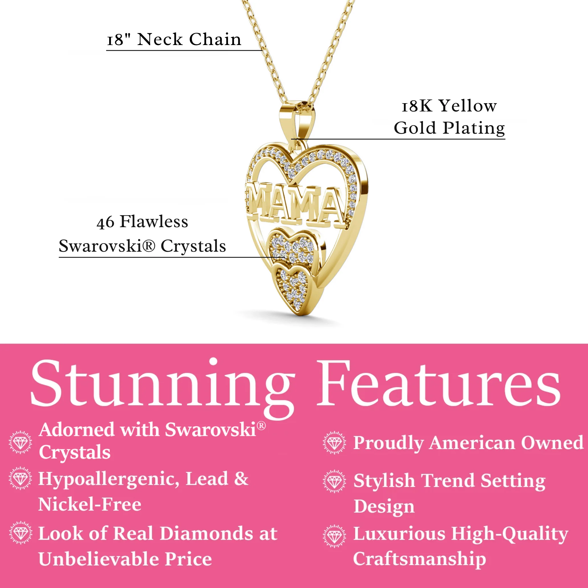 Selena 18k White Gold Plated Mama Heart Pendant Necklace with Simulated Diamond Crystals - Image 11