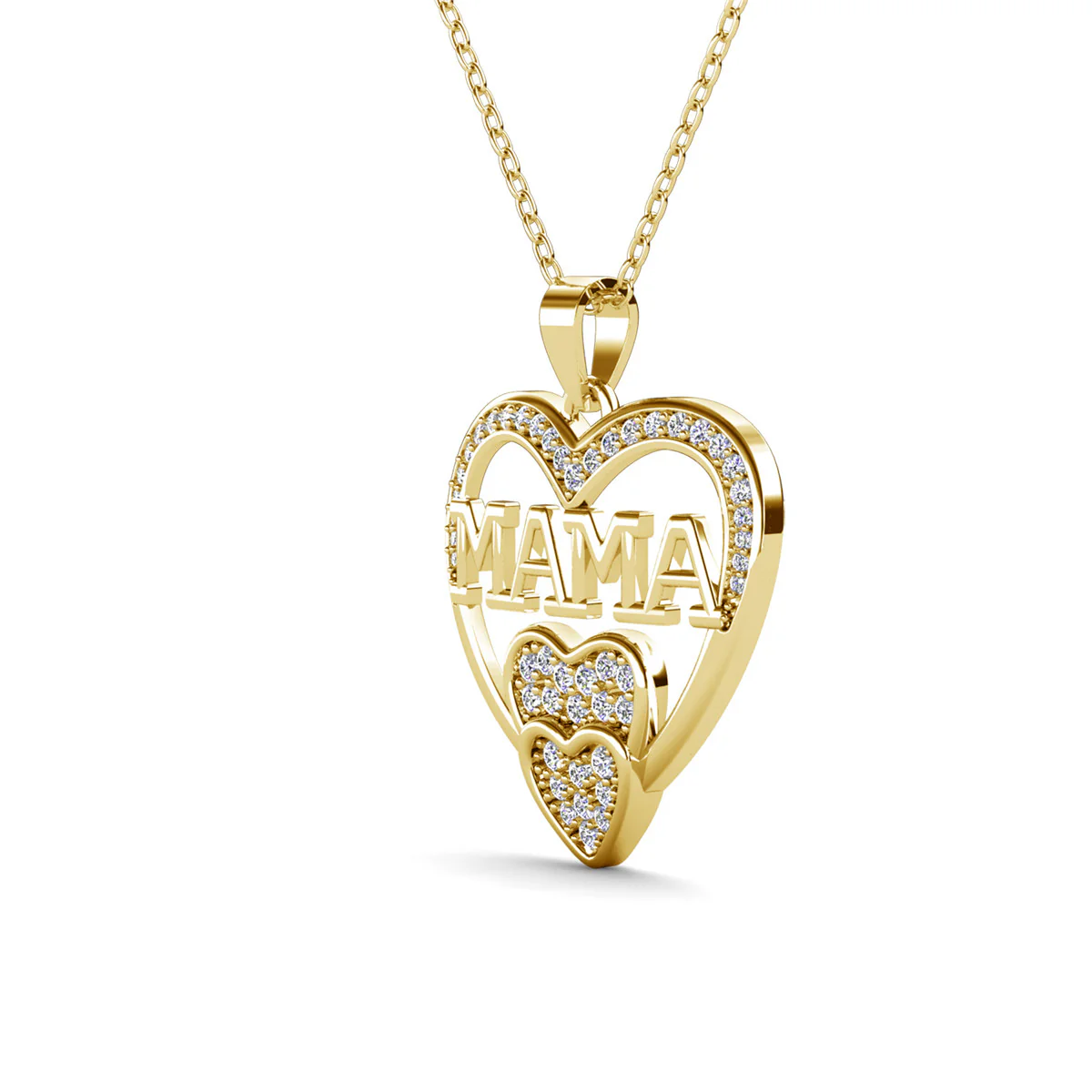 Selena 18k White Gold Plated Mama Heart Pendant Necklace with Simulated Diamond Crystals - Image 12