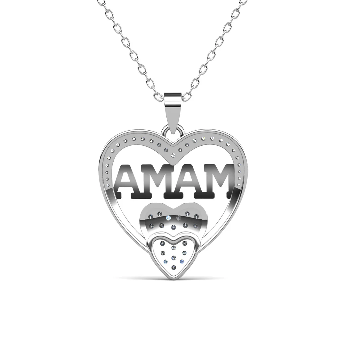 Selena 18k White Gold Plated Mama Heart Pendant Necklace with Simulated Diamond Crystals - Image 9