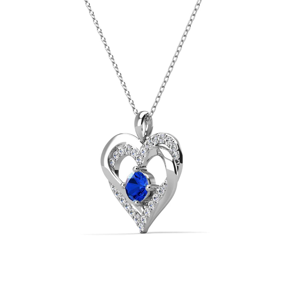 Forever Birthstone 18k White Gold Plated Double Heart Necklace with Swarovski Crystals - Image 31